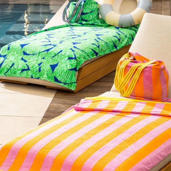 Strandset Samira strandlaken en tas pink oranje streep