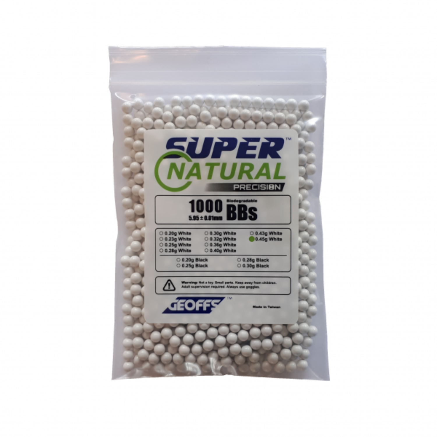 SUPER NATURAL PRECISION™ Bio BBs 0.45g 1000 White - Empire Airsoft LTD