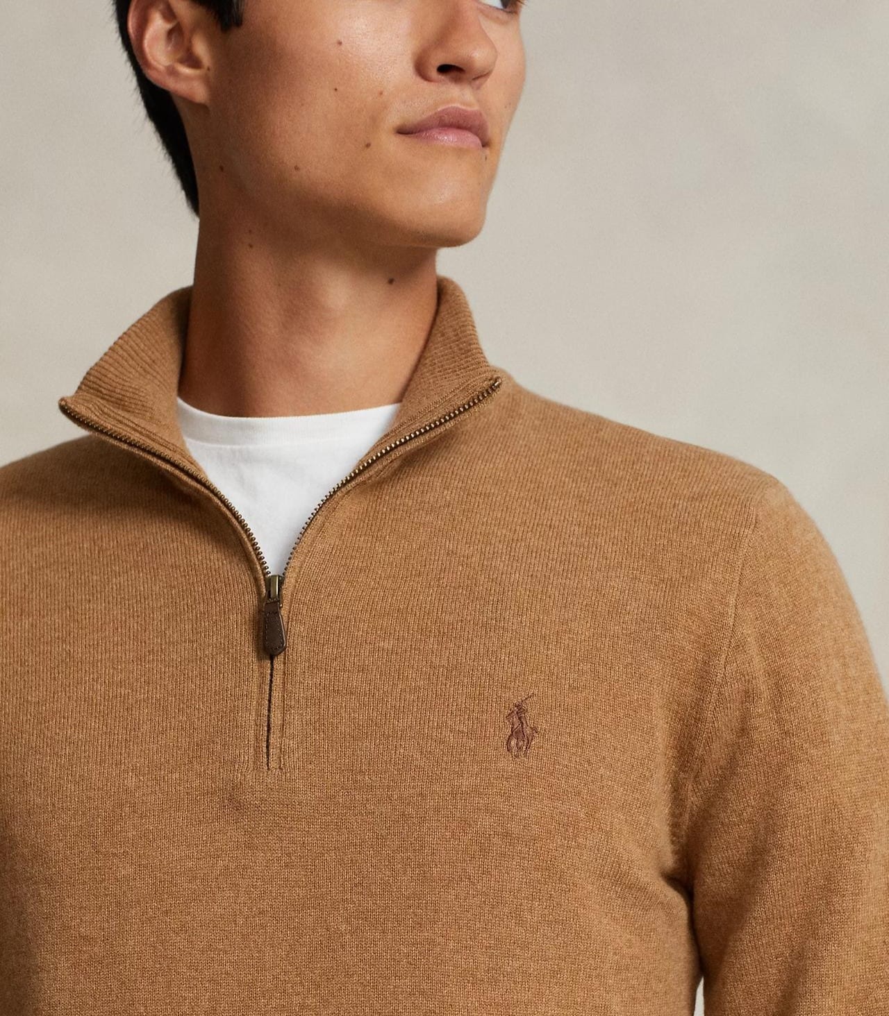 zip sweater camel