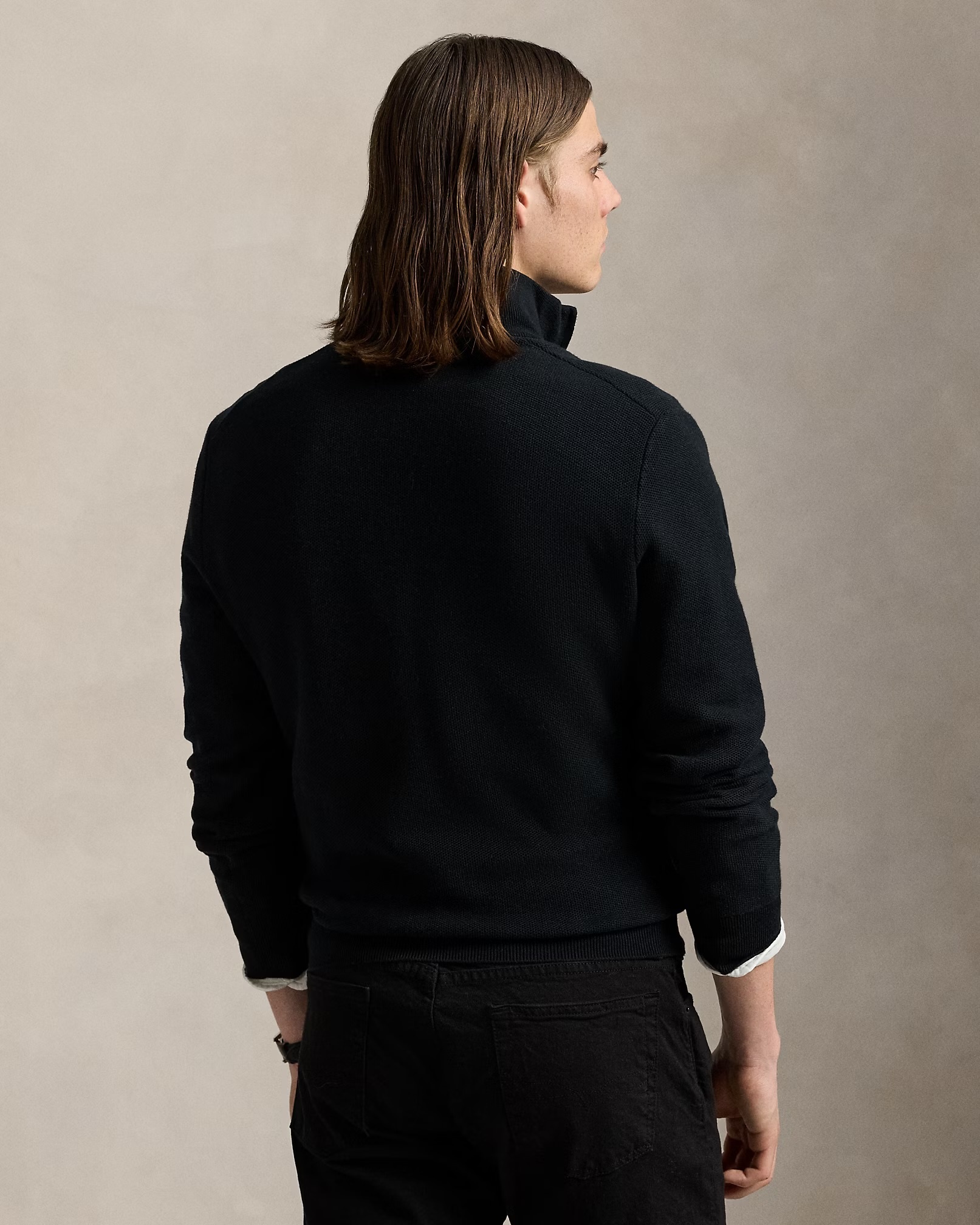 Mesh-knit cotton Quarter-zip jumper-3