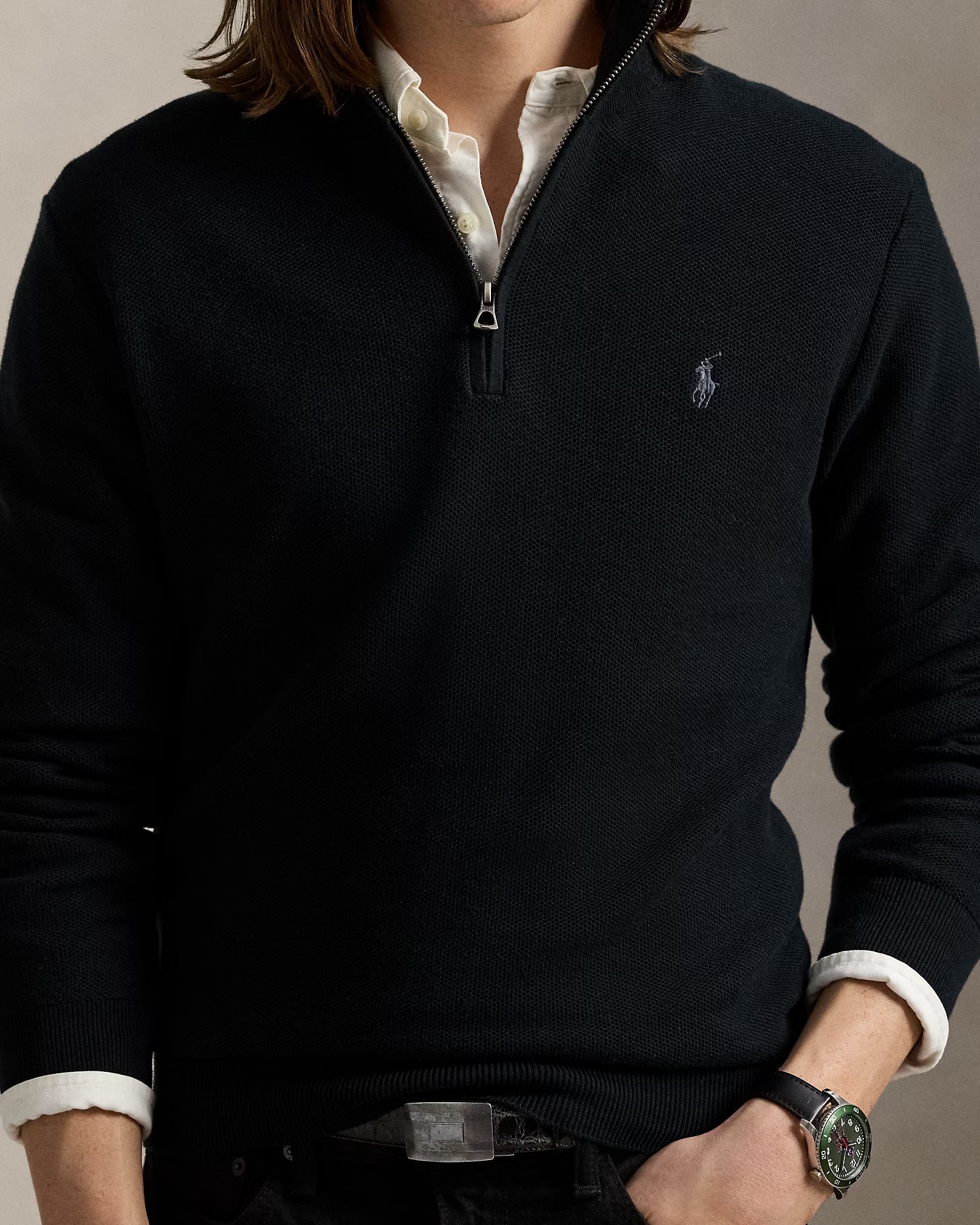 Mesh-knit cotton Quarter-zip jumper-4