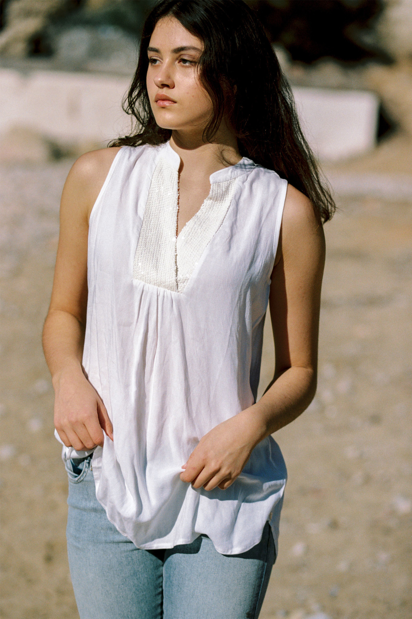 Blouse wit mouwloos Isla Ibiza Fashion by Milox