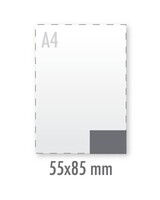 Sticker 55x85mm (indoor wit) 90 grams plakpapier wit, glanzend