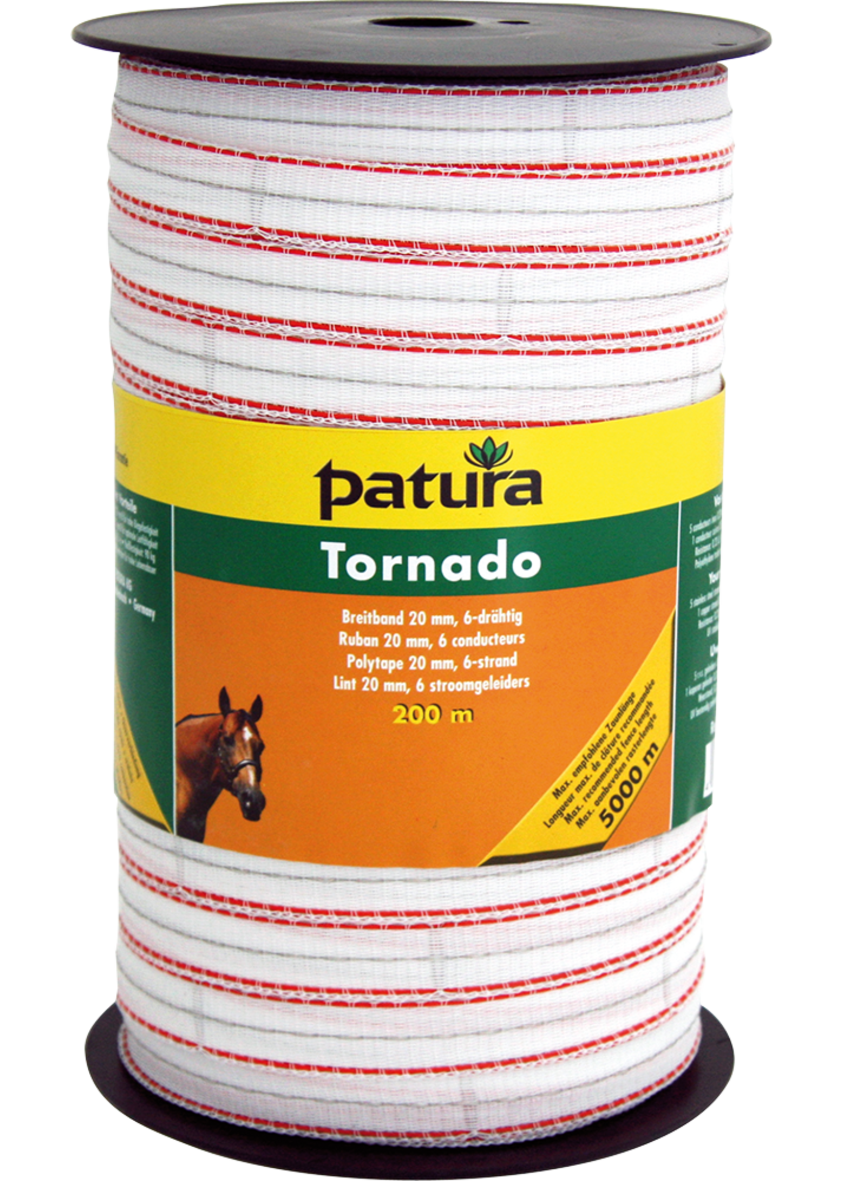 Patura PTR Tornado lint 20mm wit/oranje 200m/rol