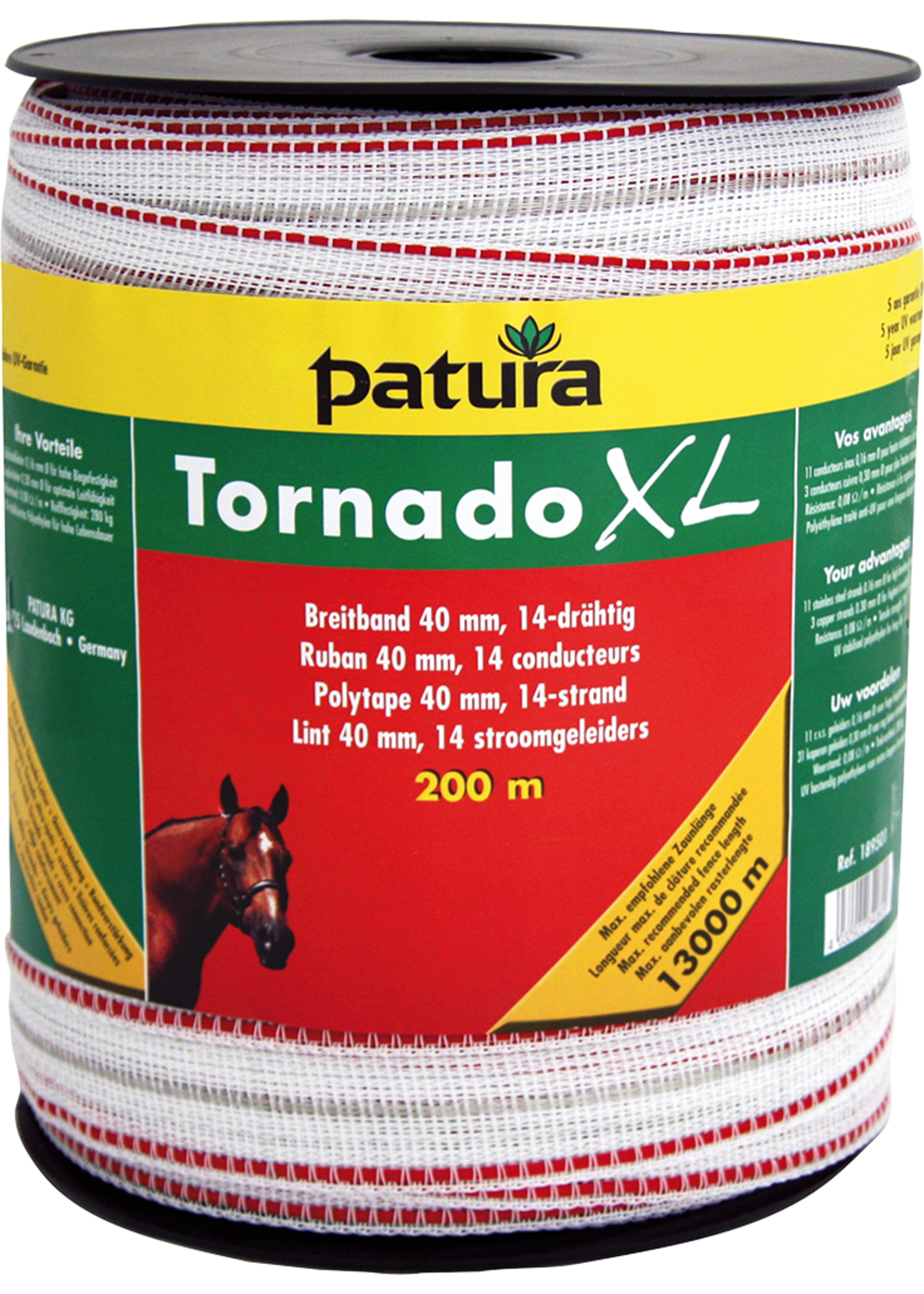 Patura Ruban Tornado XL 40mm blanc/rouge 200m/rouleau
