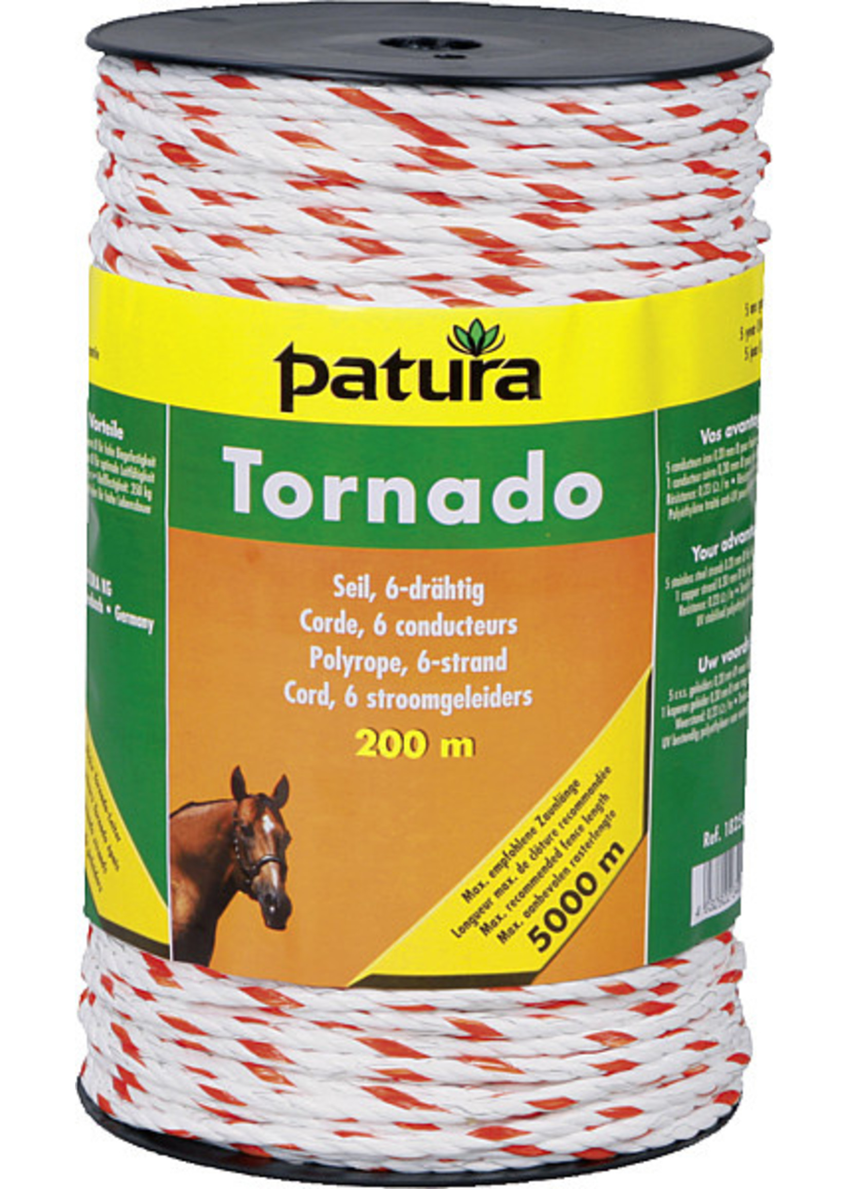 Patura PTR Tornado cord wit/oranje, 200m rol