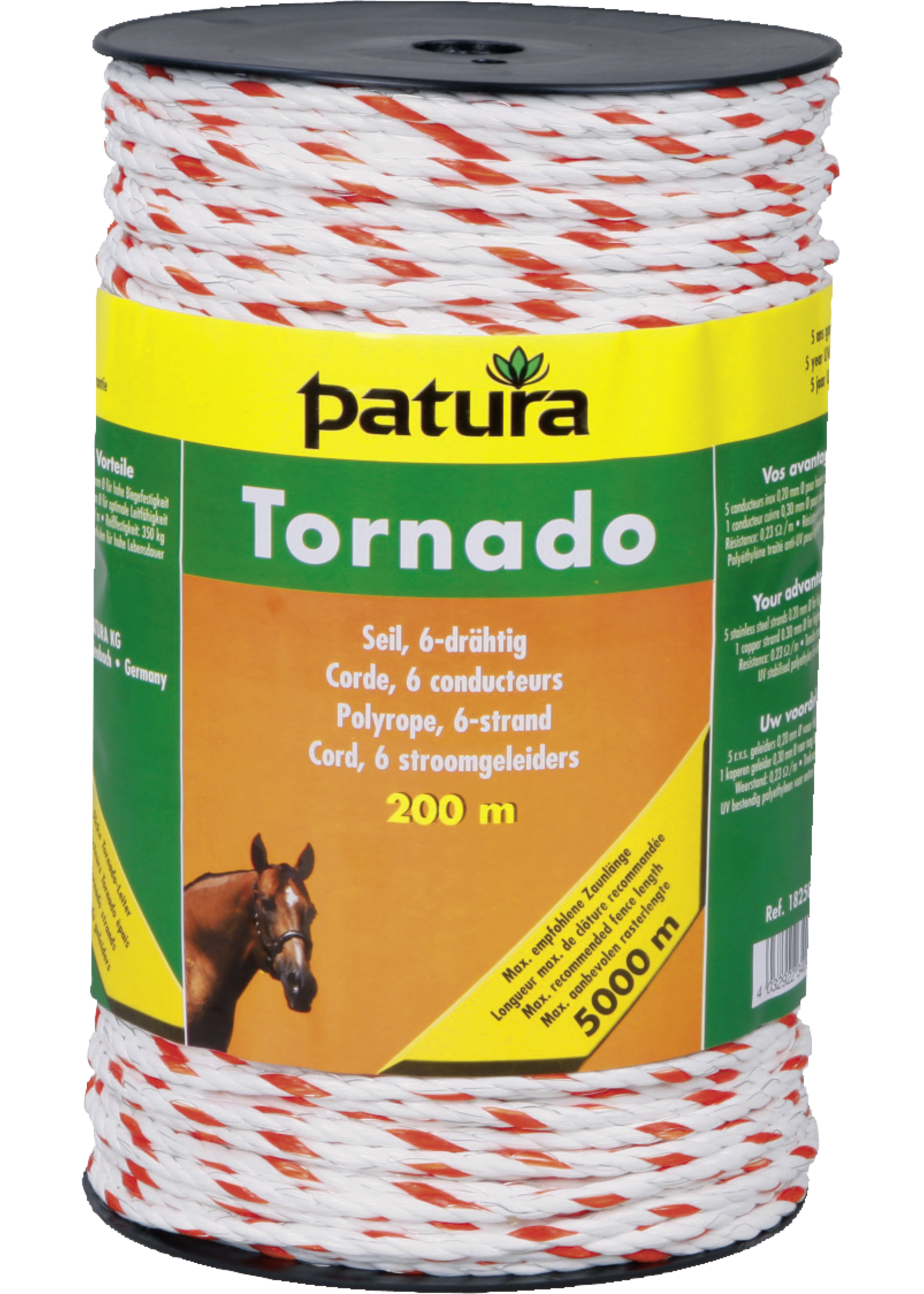 Patura PTR Tornado cord wit/oranje, 200m rol