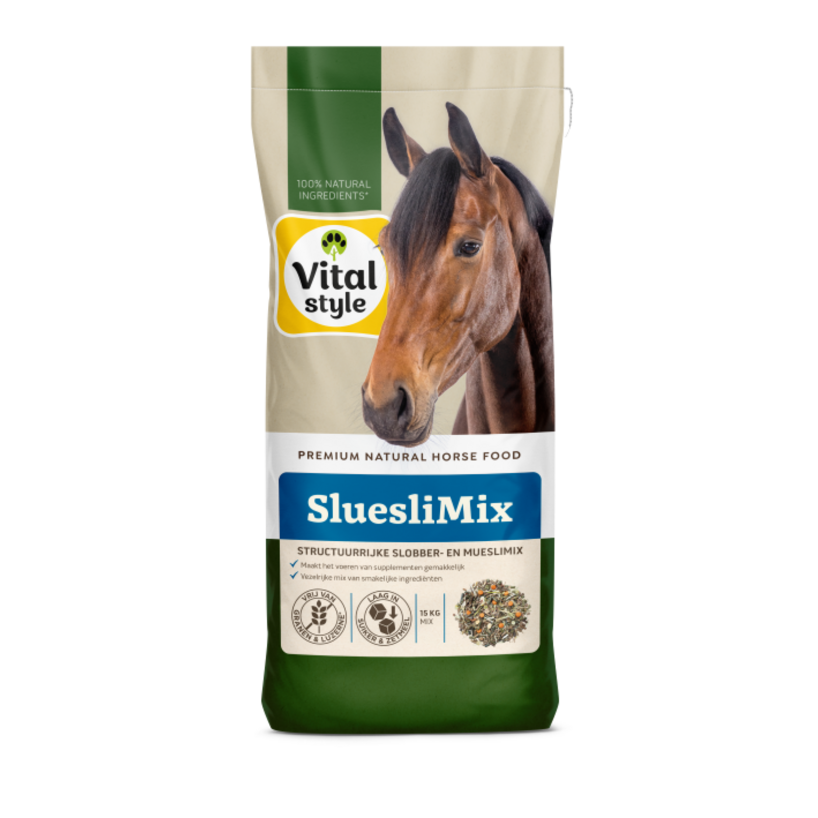 Vitalstyle Vitalstyle SluesliMix 15 kg | Graanvrije slobber- en mueslimix voor gevoelige en kieskeurige paarden