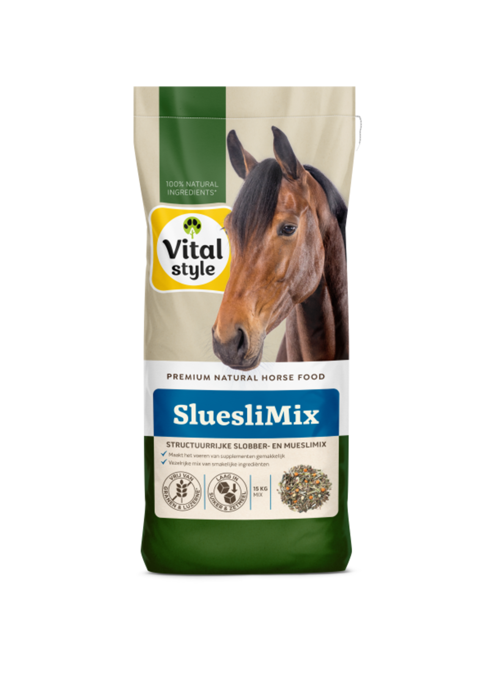 Vitalstyle Vitalstyle SluesliMix 15 kg | Graanvrije slobber- en mueslimix voor gevoelige en kieskeurige paarden