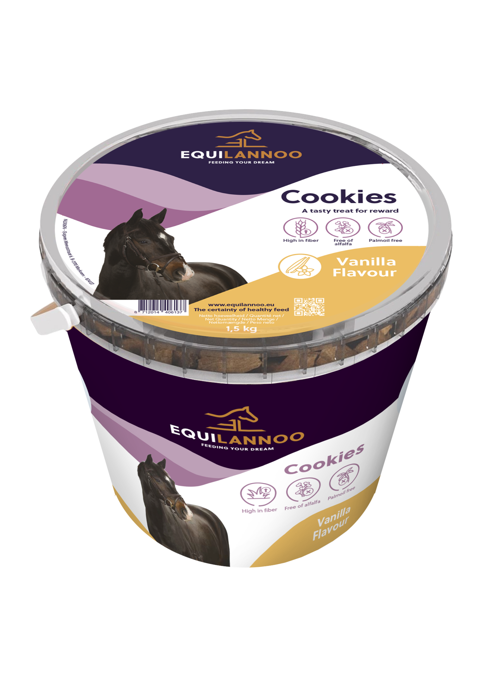 Equilannoo EQL Cookies Saveur Vanille 1,5 kg | Délicieux biscuits à la vanille pour chevaux et poneys
