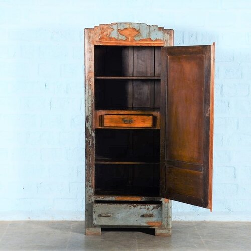 Art Deco kast met spiegel blauw