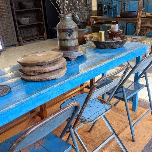 Markttafel teak blauw