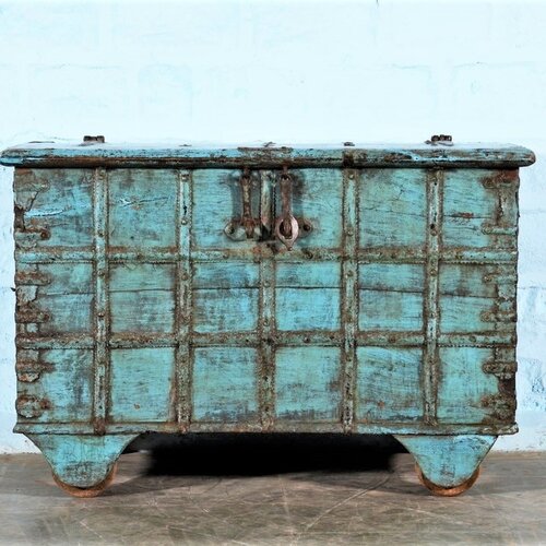 Antieke bruidskist blauw