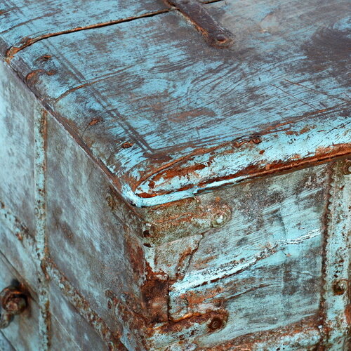Antieke bruidskist blauw