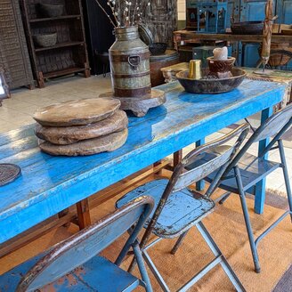 Markttafel teak blauw