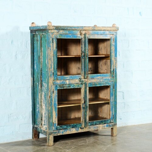 Indiase vitrinekast blauw