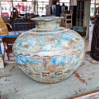 Stalen kruik blauw creme