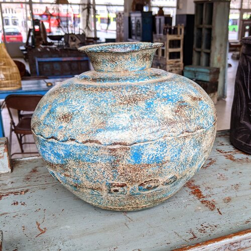 Stalen kruik blauw creme