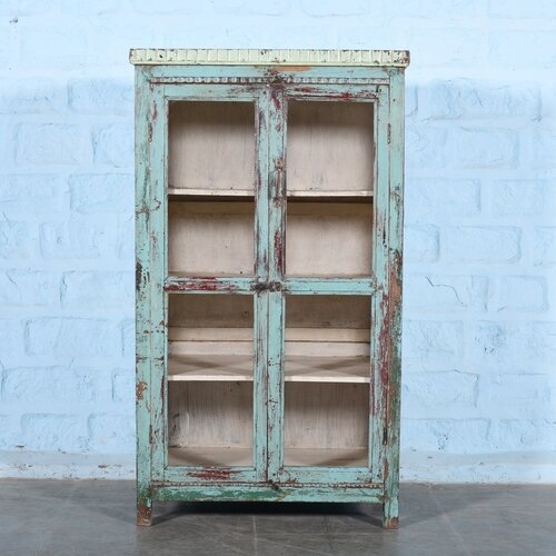 Antieke indiase vitrinekast blauw