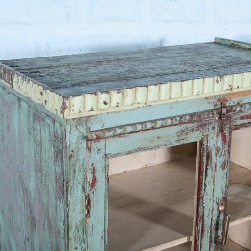 Antieke indiase vitrinekast blauw