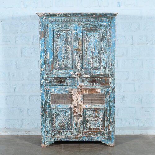 Indiase antieke opbergkast blauw Bundi