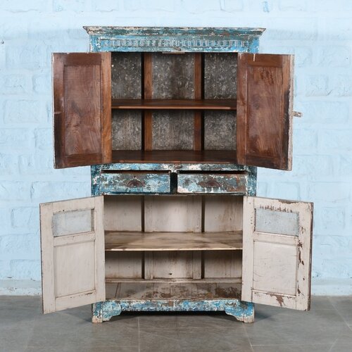 Indiase antieke opbergkast blauw Bundi