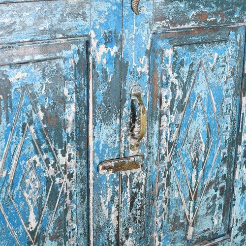 Indiase antieke opbergkast blauw Bundi