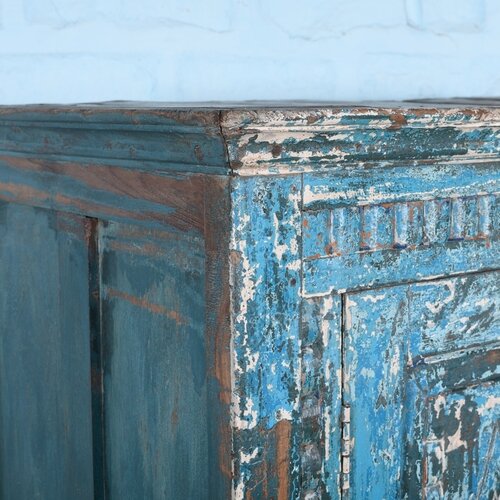 Indiase antieke opbergkast blauw Bundi