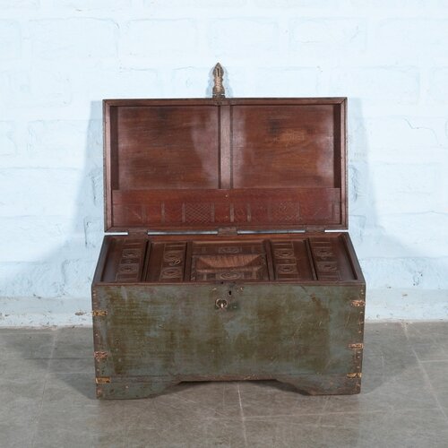 Antieke kist blauw 1001