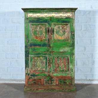 Antieke kast houtsnijwerk groen