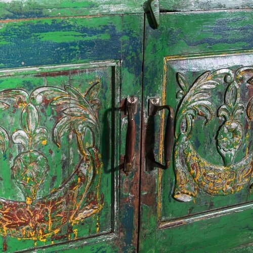 Antieke kast houtsnijwerk groen