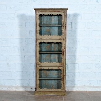 Wand vitrinekast grijsblauw XL