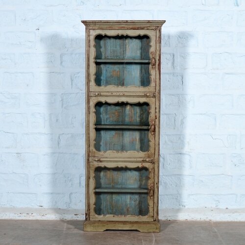 Wand vitrinekast grijsblauw XL