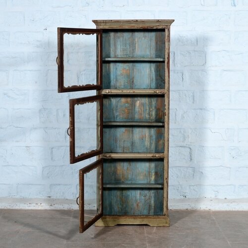 Wand vitrinekast grijsblauw XL