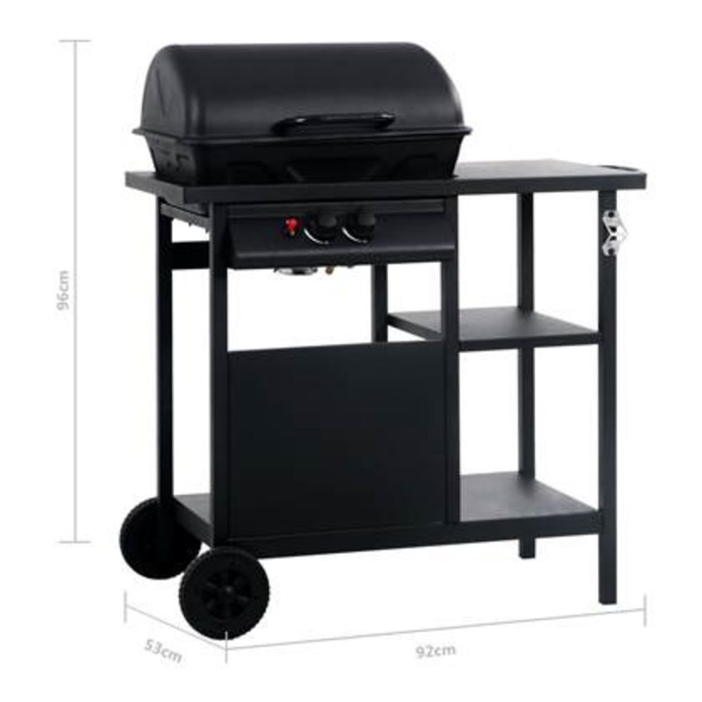 Gasgrill mit 3-lagigem Beistelltisch schwarz Gasgrill mit 3-lagigem Beistelltisch schwarz