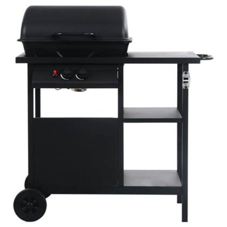 Gasgrill mit 3-lagigem Beistelltisch schwarz Gasgrill mit 3-lagigem Beistelltisch schwarz