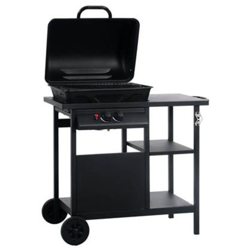Gas barbecue with 3-layer side table black Gas barbecue with 3-layer side table black