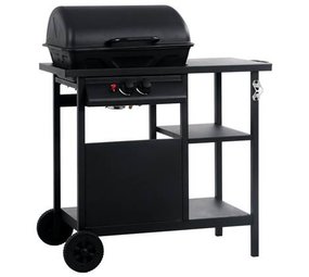 Gasgrill mit 3-lagigem Beistelltisch schwarz Gasgrill mit 3-lagigem Beistelltisch schwarz