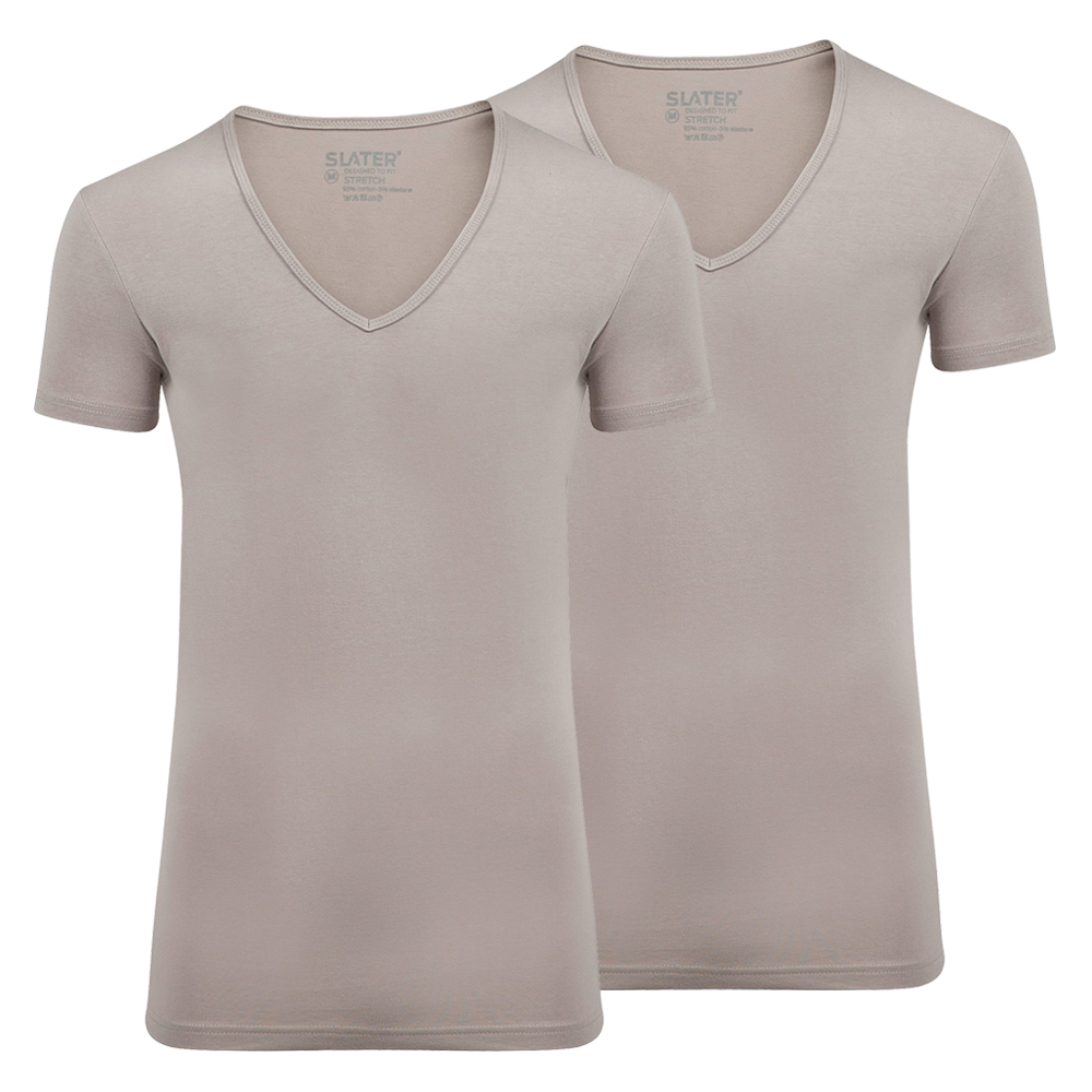 T Shirt Basis Diepe V - Hals Ecru Stretch Two Pack - For Shirts