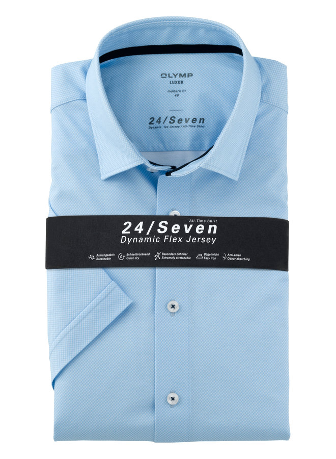 Overhemd Korte Mouw Blauw 24/7 Knitted Modern Fit 1252 72 11