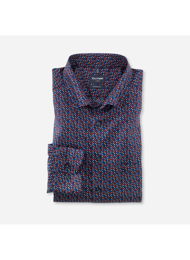 Overhemd Print Rood Blauw Modern-Fit 1306 24 35