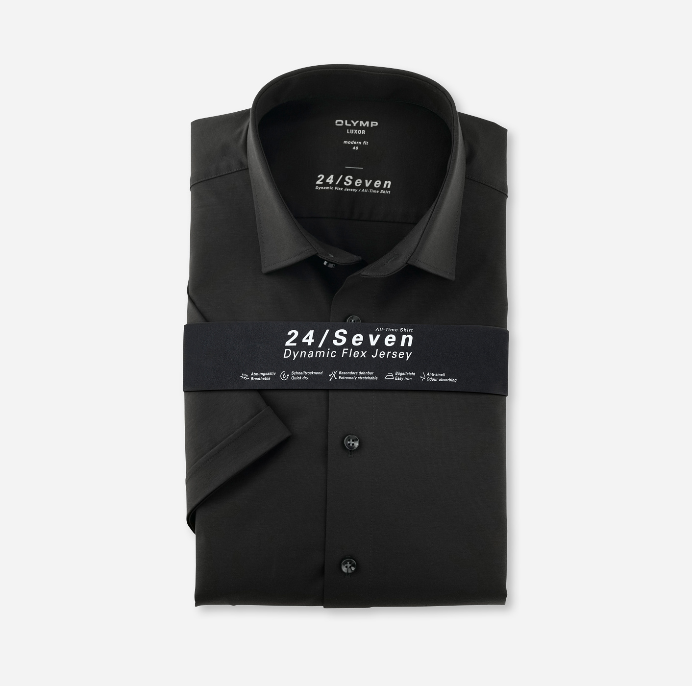 twaalf beloning Ronde Overhemd Zwart Korte Mouw 24/7 Modern Fit 1202 62 68 - Taste For Shirts