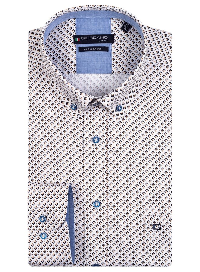 Overhemd Korte Mouw Button Down Cotton Satin Mini Print 316015 Col 20