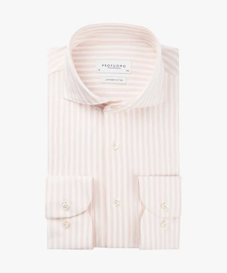 etiquette Bestaan waar dan ook Overhemd Japanese Knitted Streep Pink PPUH10056C - Taste For Shirts