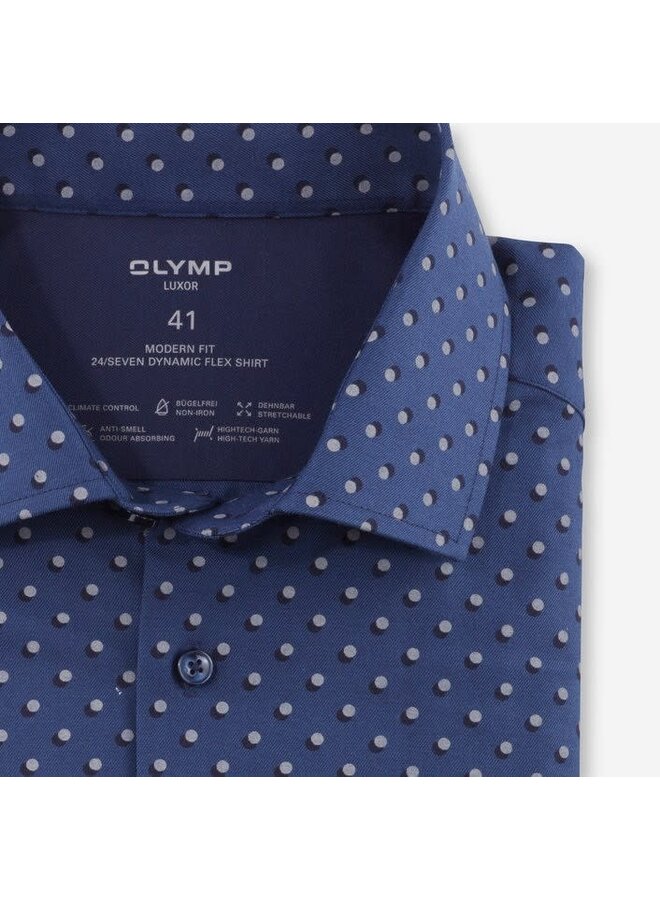 Overhemd Print Dolby Blauw Modern Fit 24/Seven Dynamic Flex 1292 44 22