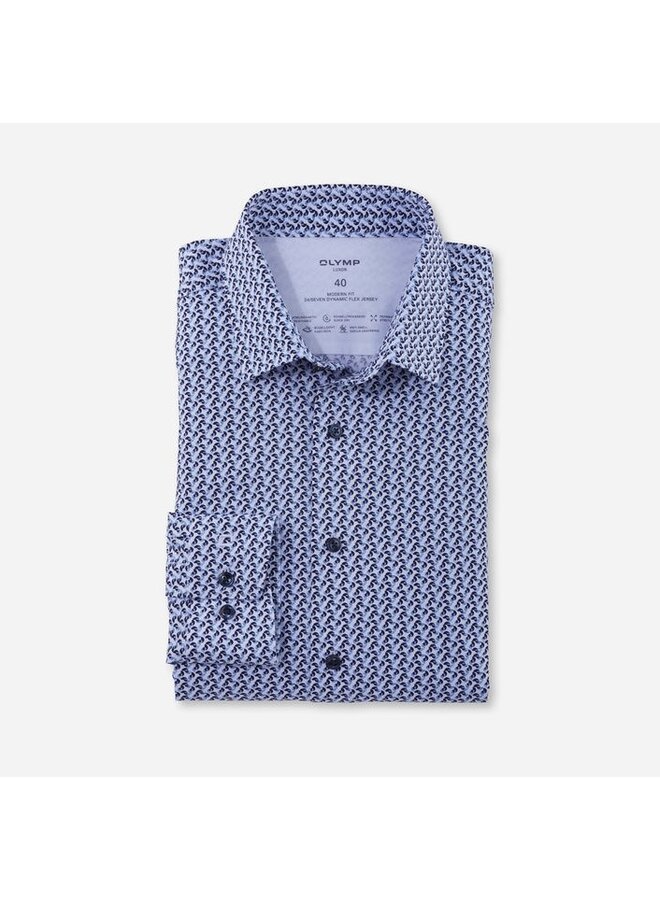 Overhemd Print Blauw 24/7 Modern Fit Dynamic Flex Jersey 1228 44 11