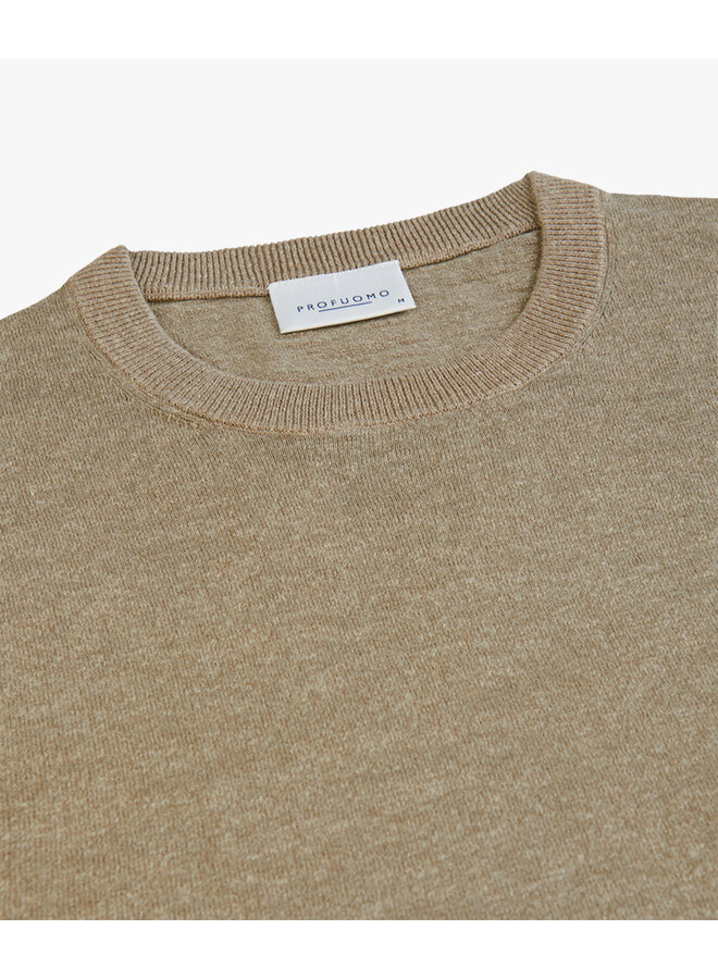 Crewneck Korte Mouw Beige Katoen-Linnen PPVJ10005B