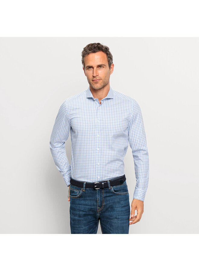 Overhemd Garment Washed Body-Fit Blauw Blok 2134 64 11