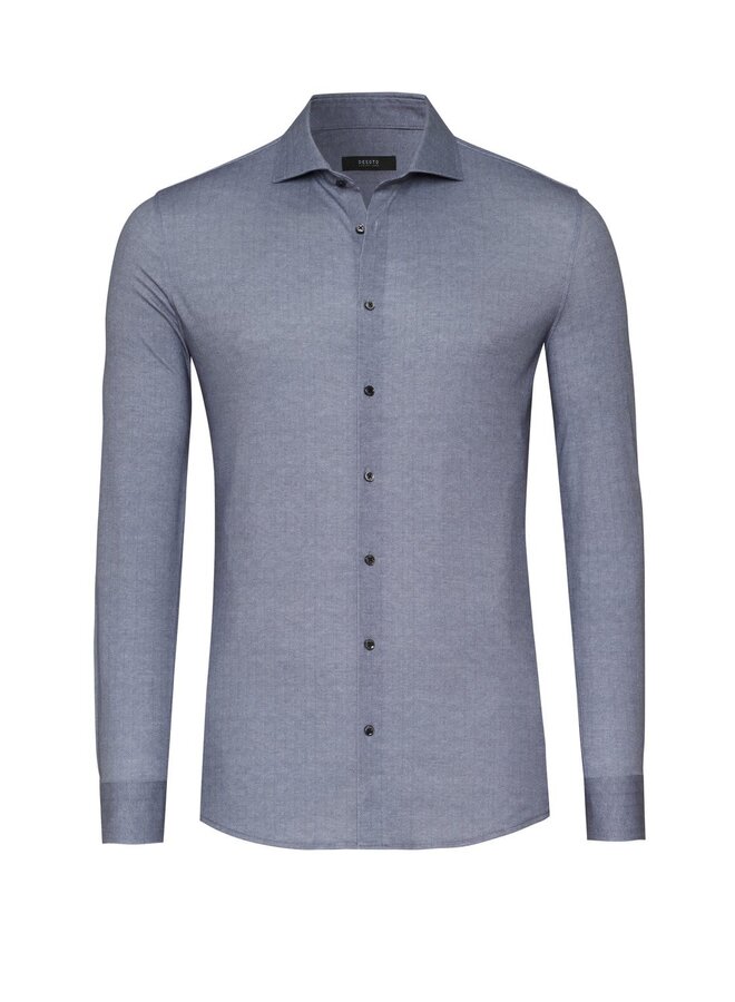 Overhemd Herringbone Luxury Line Knitted 87508-30 col 720 Grijs-Blauw