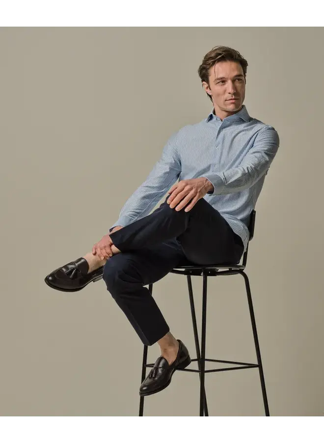 Overhemd Japanese Knitted Streep Blauw Wit PP2HC10008